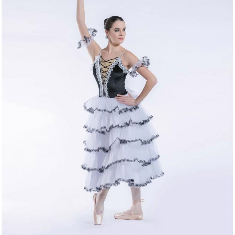 Adult Children'S Hall Quixote Black And White Ballet Cape Dresses, 5-Layer Cake Ballo Skirt